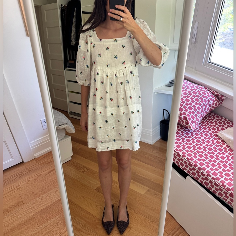 Kimchi Blue Babydoll embroidered cotton linen dress